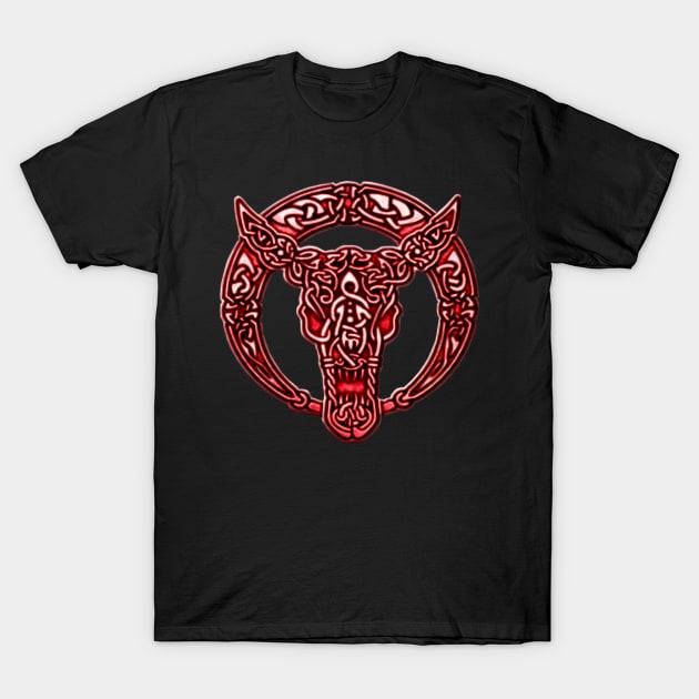 Red Celtic Bull Celtic Knots T-Shirt by Atteestude